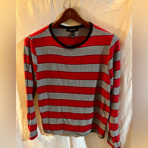 H&M+ Red Black White 90s Striped Top Womens 2X Stretch Sweater - Picture 1 of 3